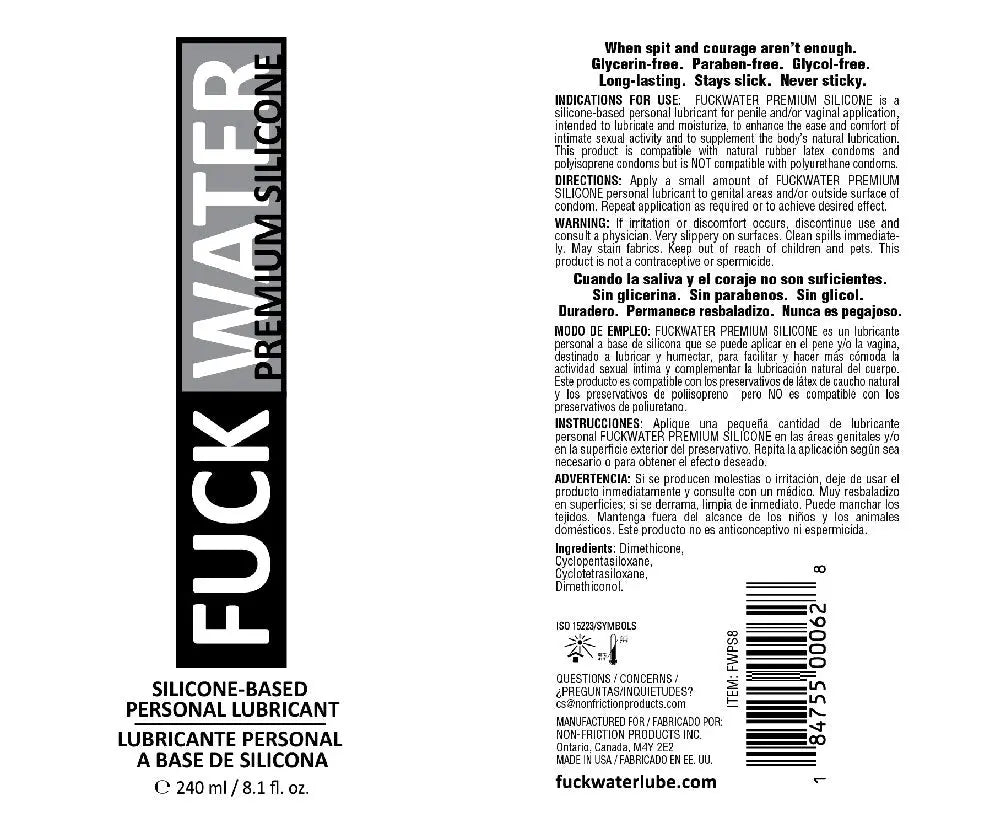Fuck Water Premium Silicone Lubricant - 8 Fl. Oz. – body-safe silicone | Fu'Cha Exotics