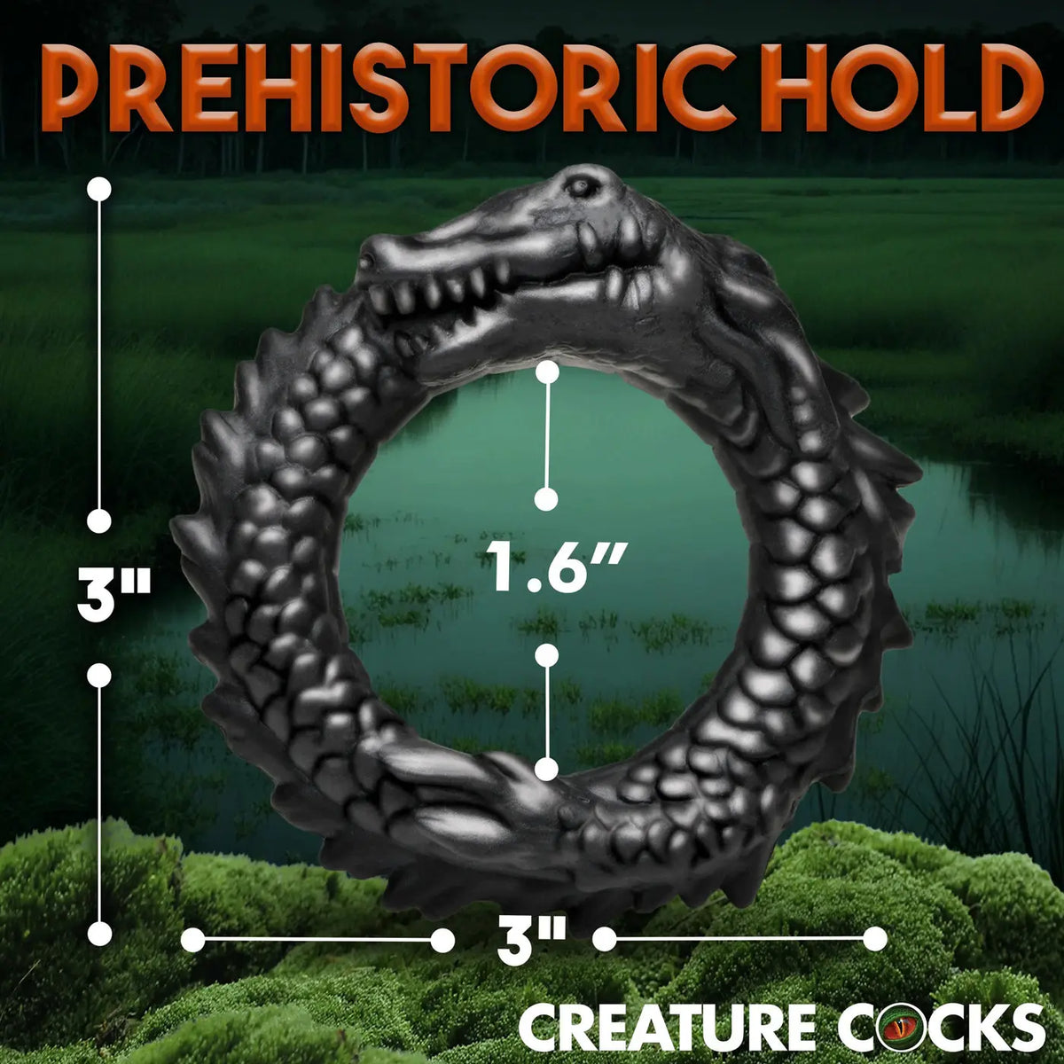 Black Caiman Silicone Cock Ring - Black – body-safe materials | Fu'Cha Exotics