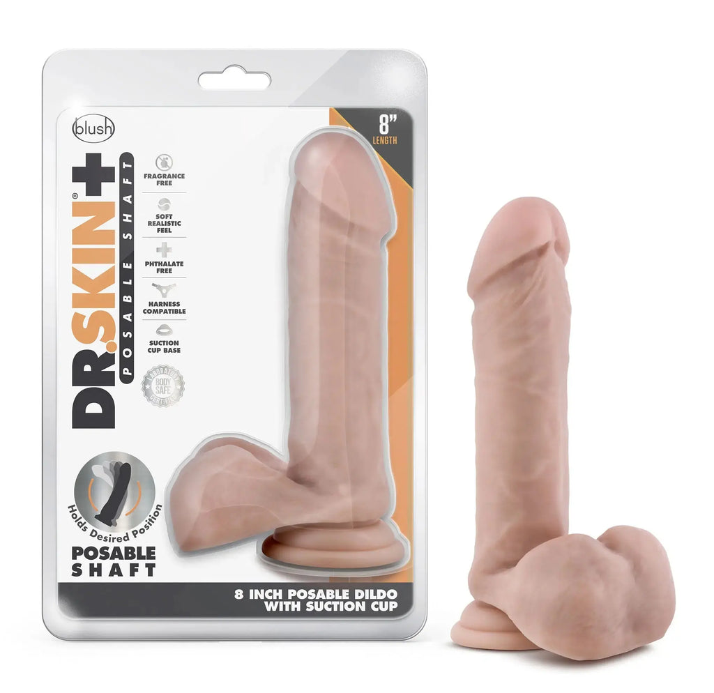 Dr. Skin Plus - 8 Inch Posable Dildo With Balls - Vanilla – body-safe materials | Fu'Cha Exotics