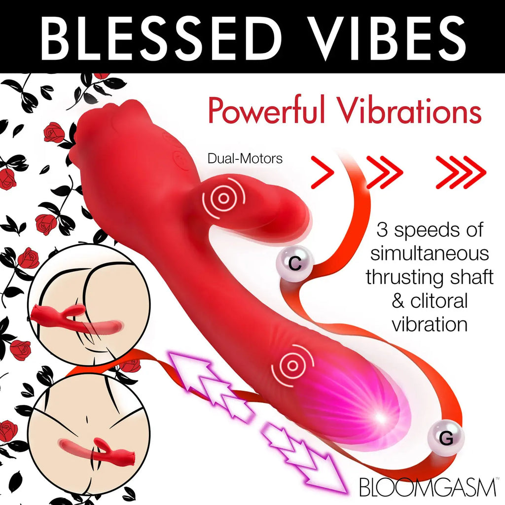 Blooming Bunny Sucking and Thrusting Silicone Rabbit Vibrator - Red – body-safe materials | Fu'Cha Exotics