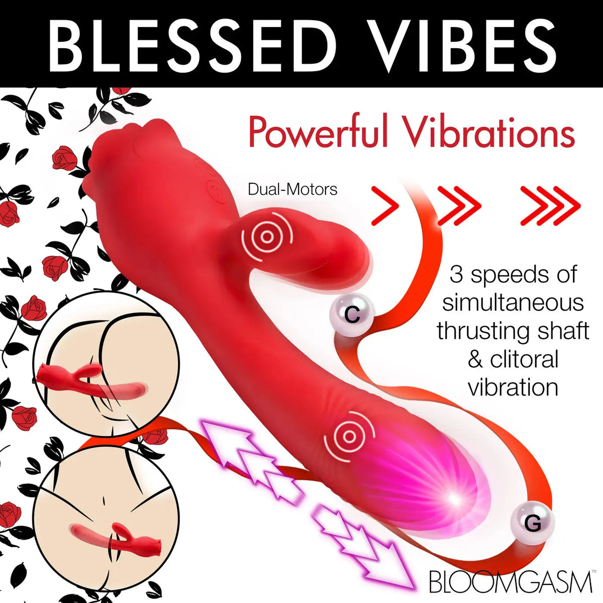 Blooming Bunny Sucking and Thrusting Silicone Rabbit Vibrator - Red – body-safe materials | Fu'Cha Exotics