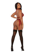 Bra, Garterbelt, & G-String - One Size - Garnet
