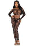 2 Pc Python Net Crop Top and Footless Tights - Os - Black