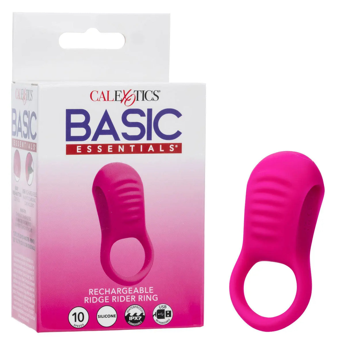 Basic Essentials Rechargeable Ridge Rider Ring - Pink – body-safe materials | Fu'Cha Exotics