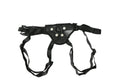 Black strap-on harness with multiple adjustable straps and front panel