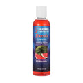 Warming lubricant bottle with red cap; blue label with Wild Watermelon graphics