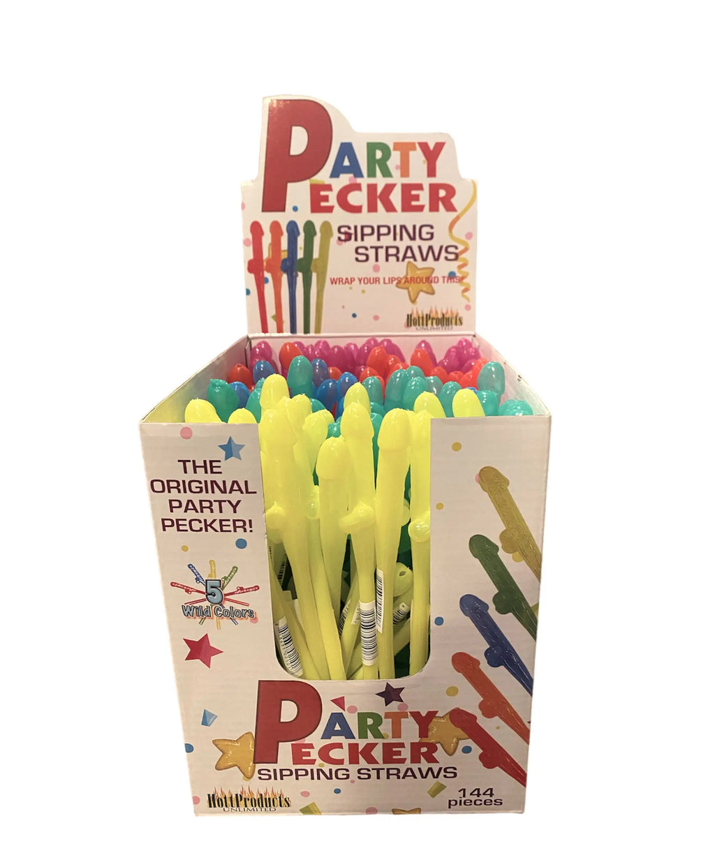 Party Pecker Sipping Straws 5 Assorted Colors 144 Pcs Display – body-safe materials | Fu'Cha Exotics