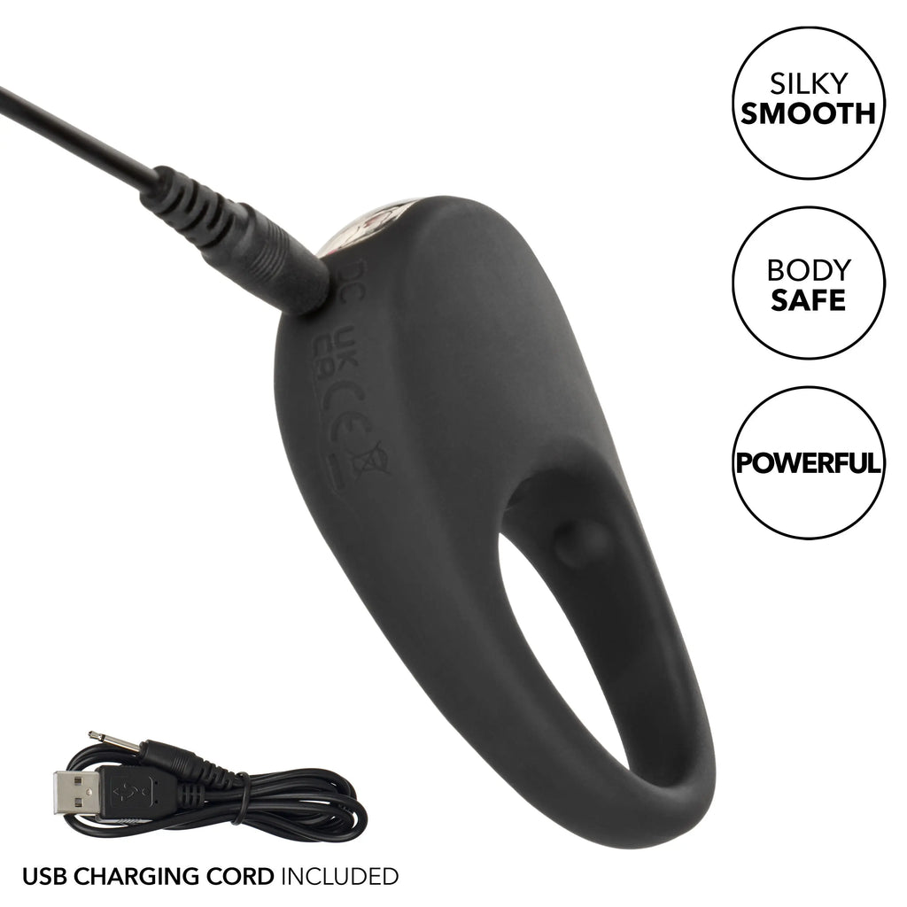 Silicone Rechargeable Pleasure Ring - Black - Black – body-safe silicone 12 vibration modes | Fu'Cha Exotics