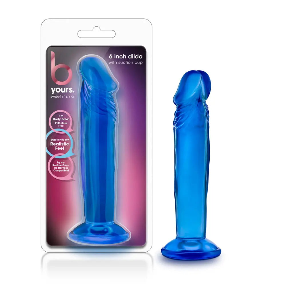 B Yours - Sweet n' Small 6 Inch Dildo With Suction Cup - Blue – body-safe materials suction stimulation | Fu'Cha Exotics