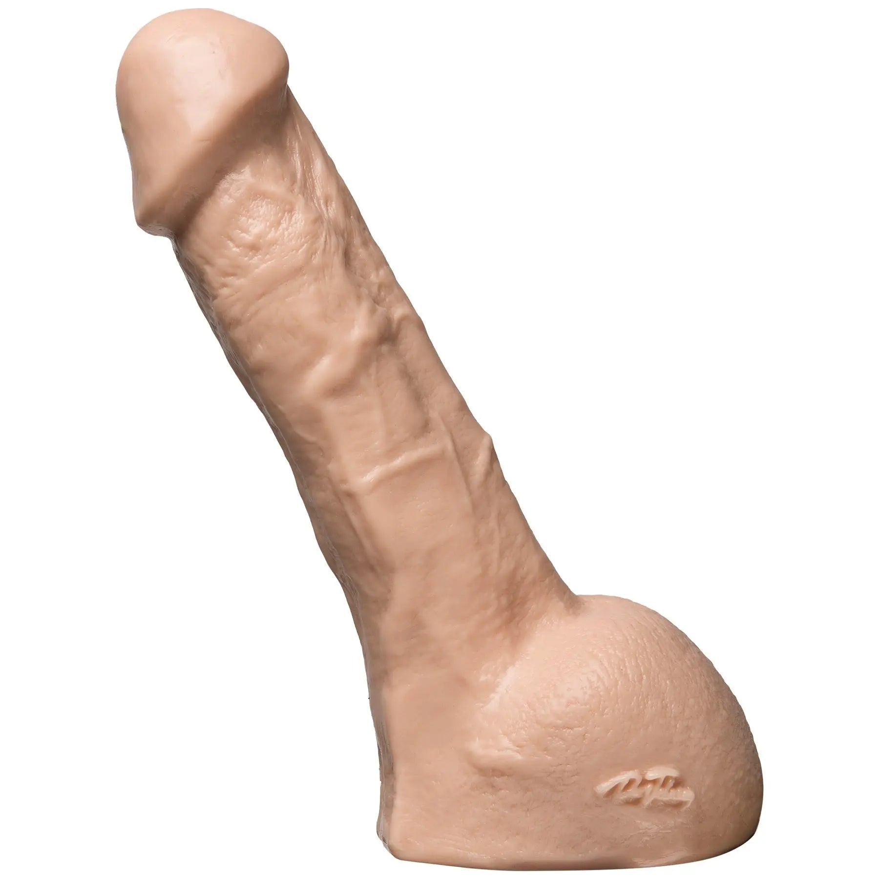 Realistic silicone penis-shaped sex toy, textured, light skin tone
