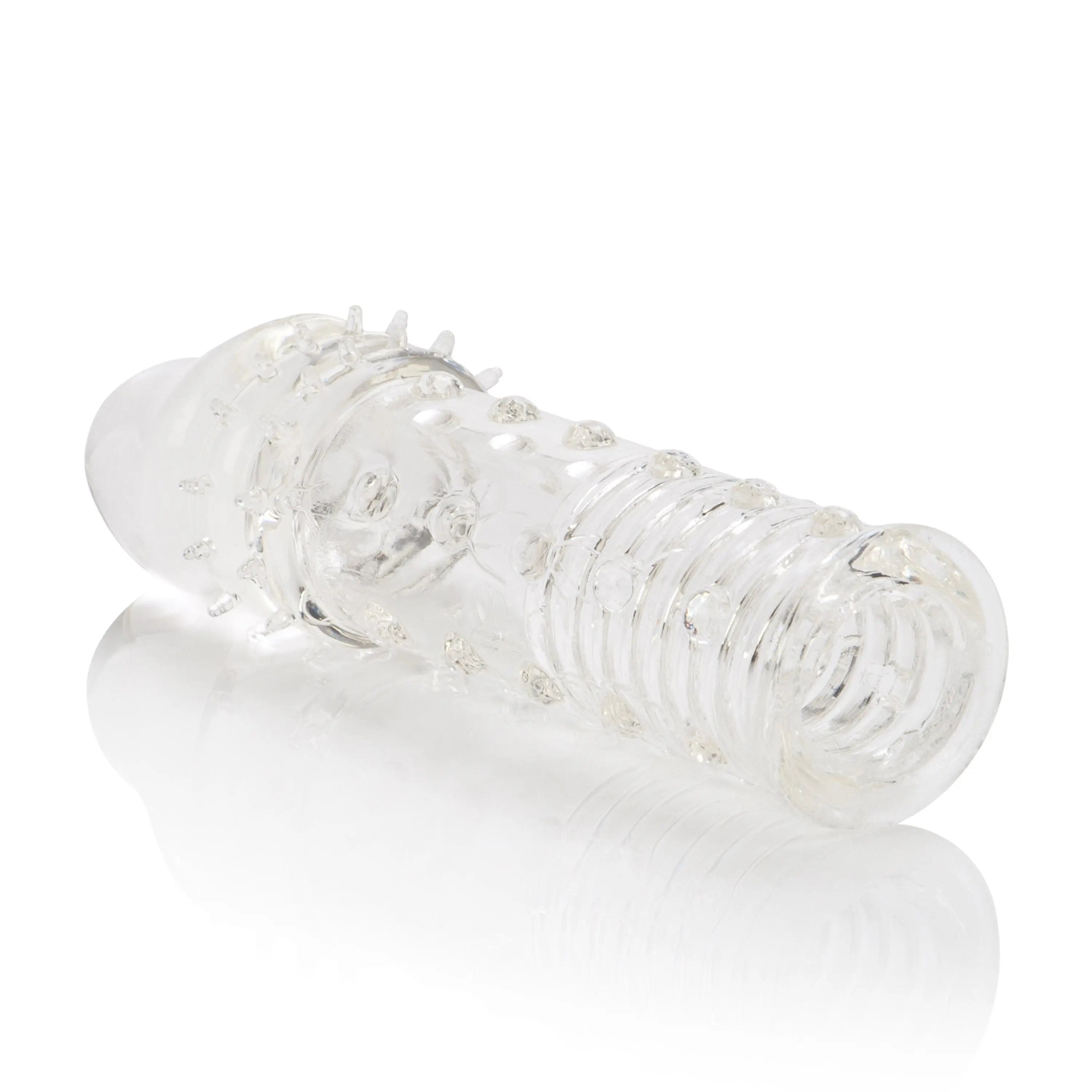 Clear plastic extension sleeve with ribbed grip and spiral textured design