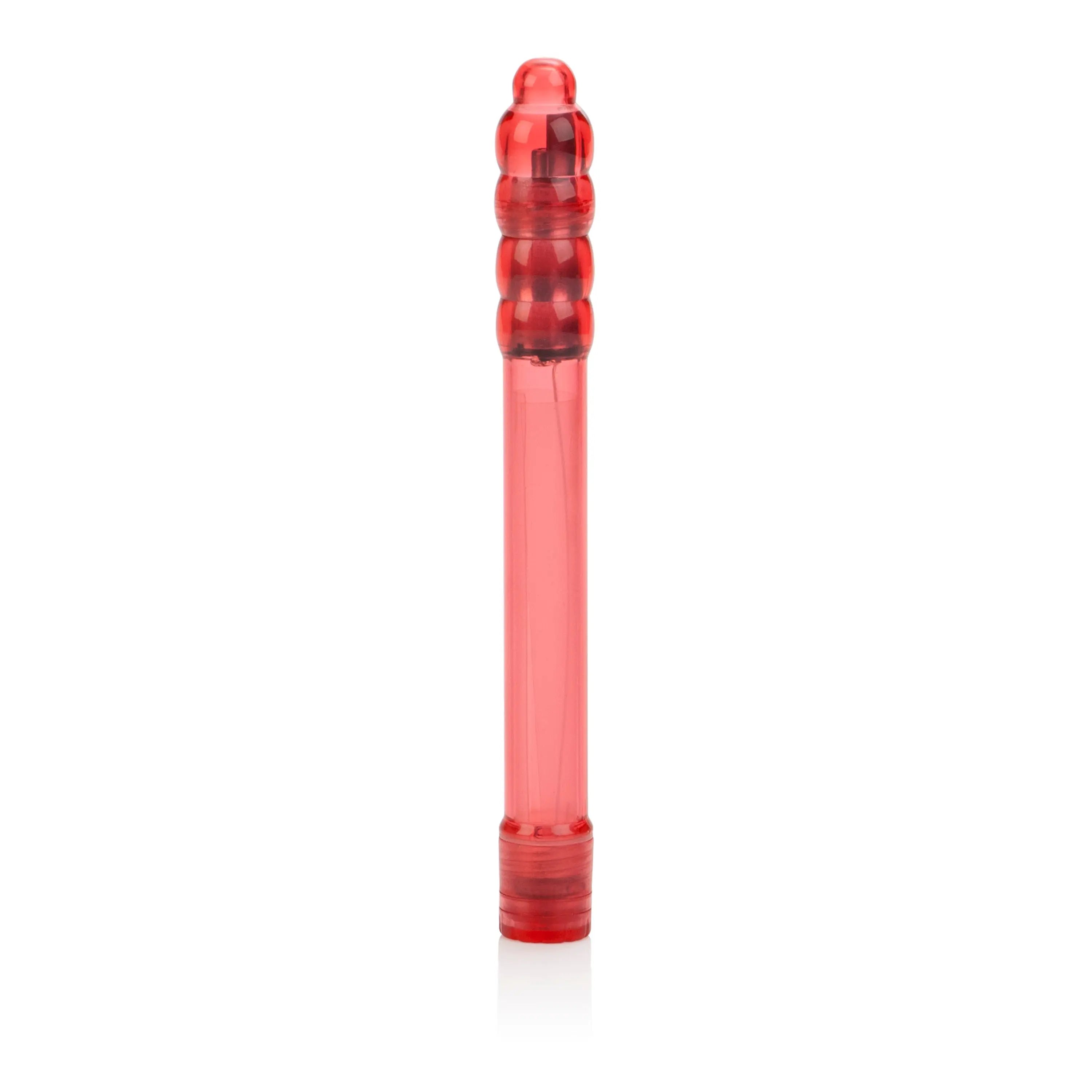 Red slender toy with segmented clear grip and ribbed base