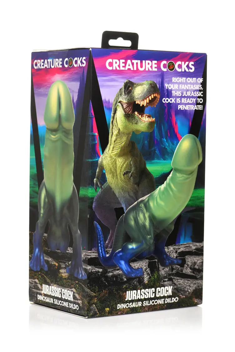 Jurassic Cock Dinosaur Silicone Dildo - Green/blue – body-safe silicone suction stimulation | Fu'Cha Exotics