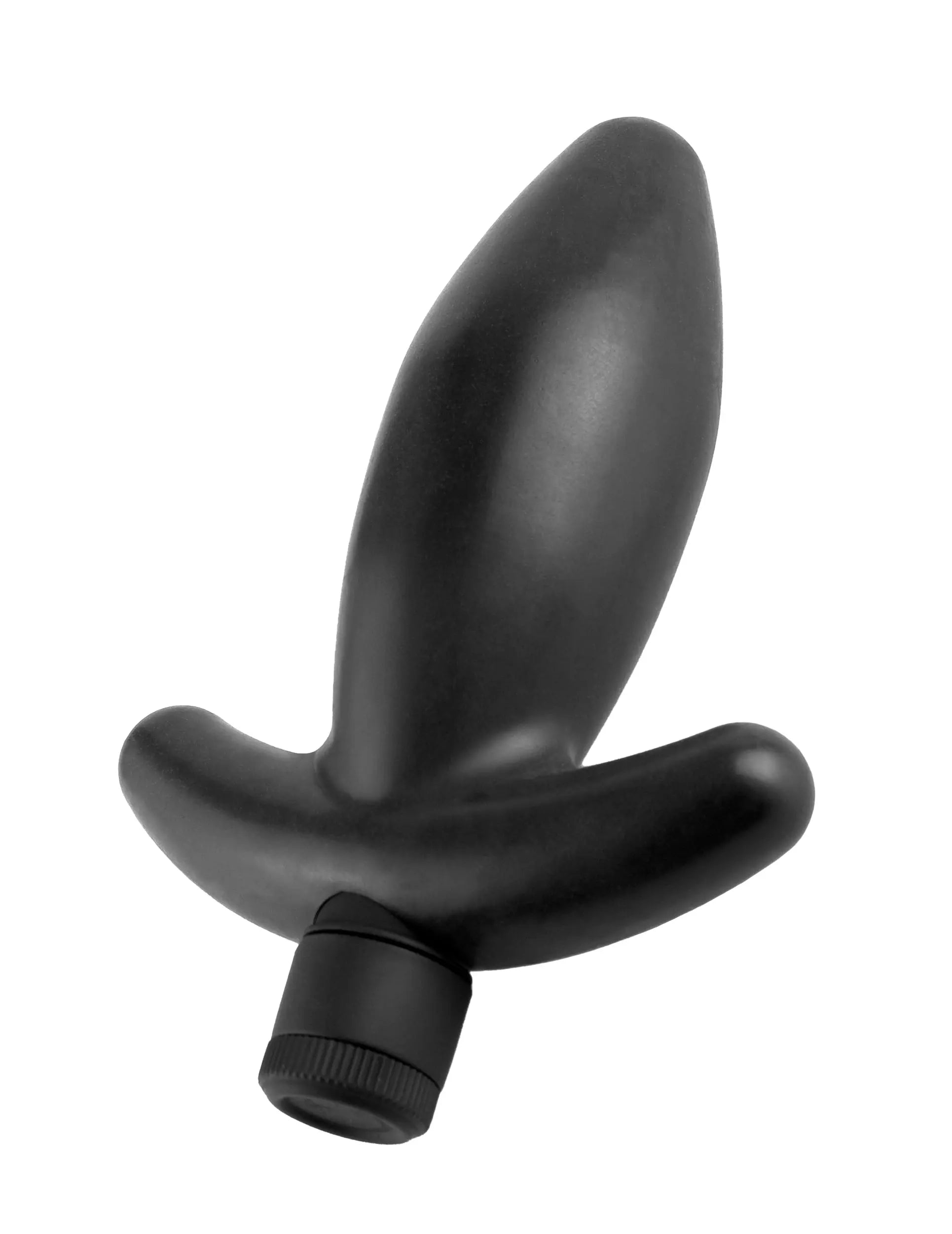 Black silicone anal anchor plug with wide base and flared tip