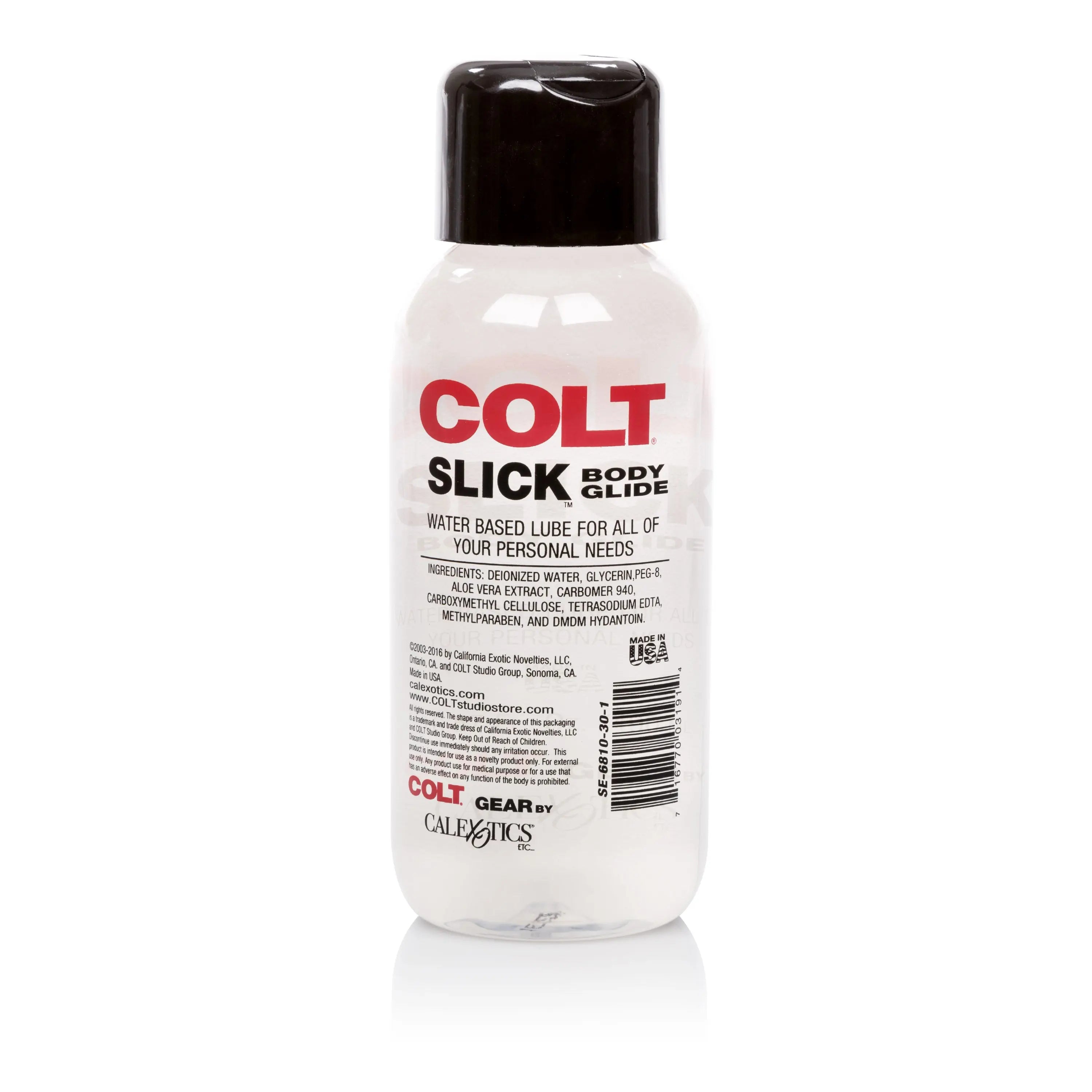 Colt Slick glide water-based body lube bottle with dark cap