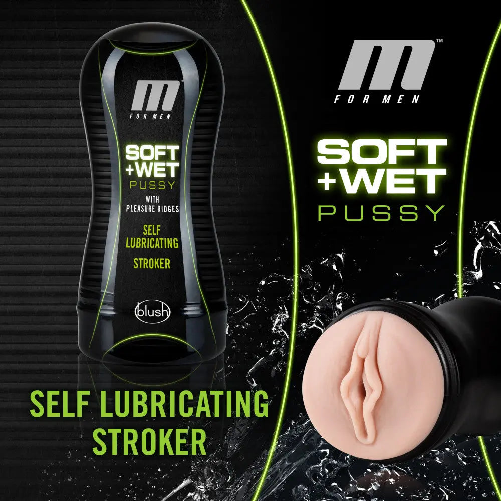 M for Men - Soft and Wet - Pussy With Pleasure Ridges - Self Lubricating Stroker Cup - Vanilla – body-safe materials sucti...