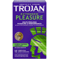 Condom box, Trojan Extended Pleasure 12-pack, purple and green packaging