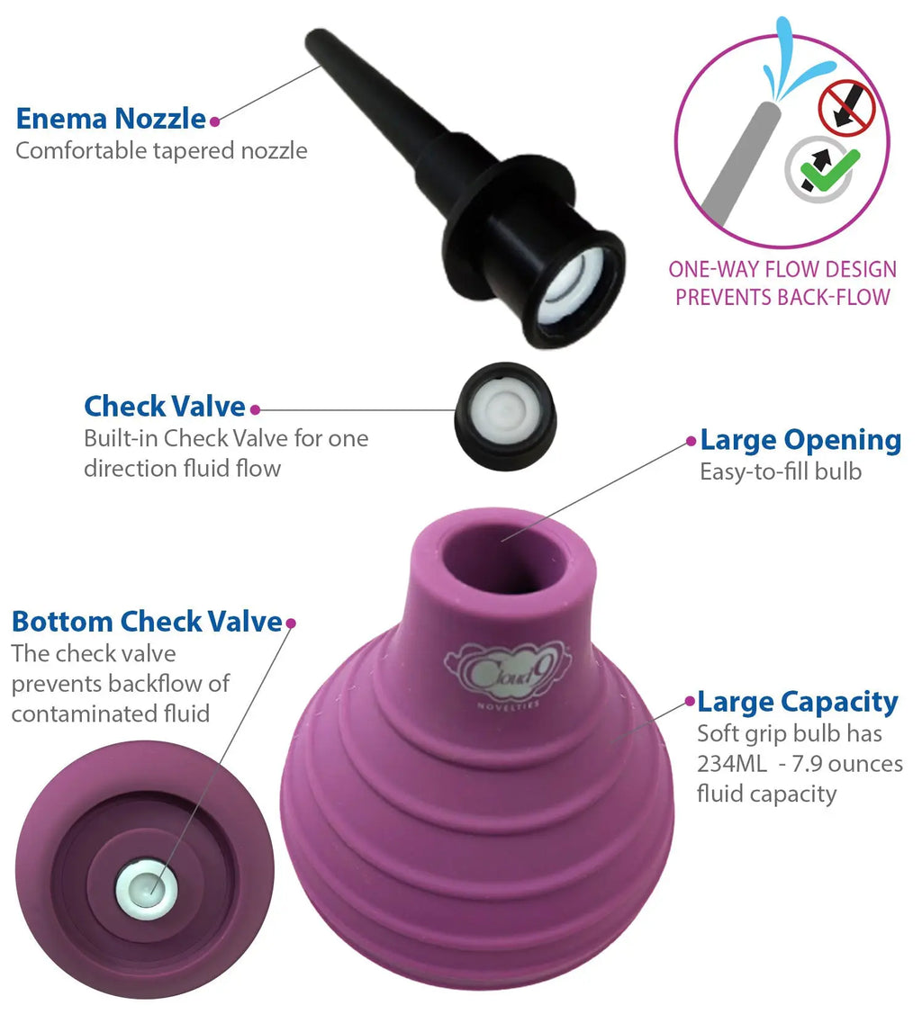 Health and Wellness Deluxe Enema Douche Non- Backflow One-Way Valve - 7.9 Fl. Oz. - Plum – body-safe materials | Fu'Cha Ex...