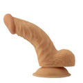 Flesh-toned realistic dildo with curved tip and flared base