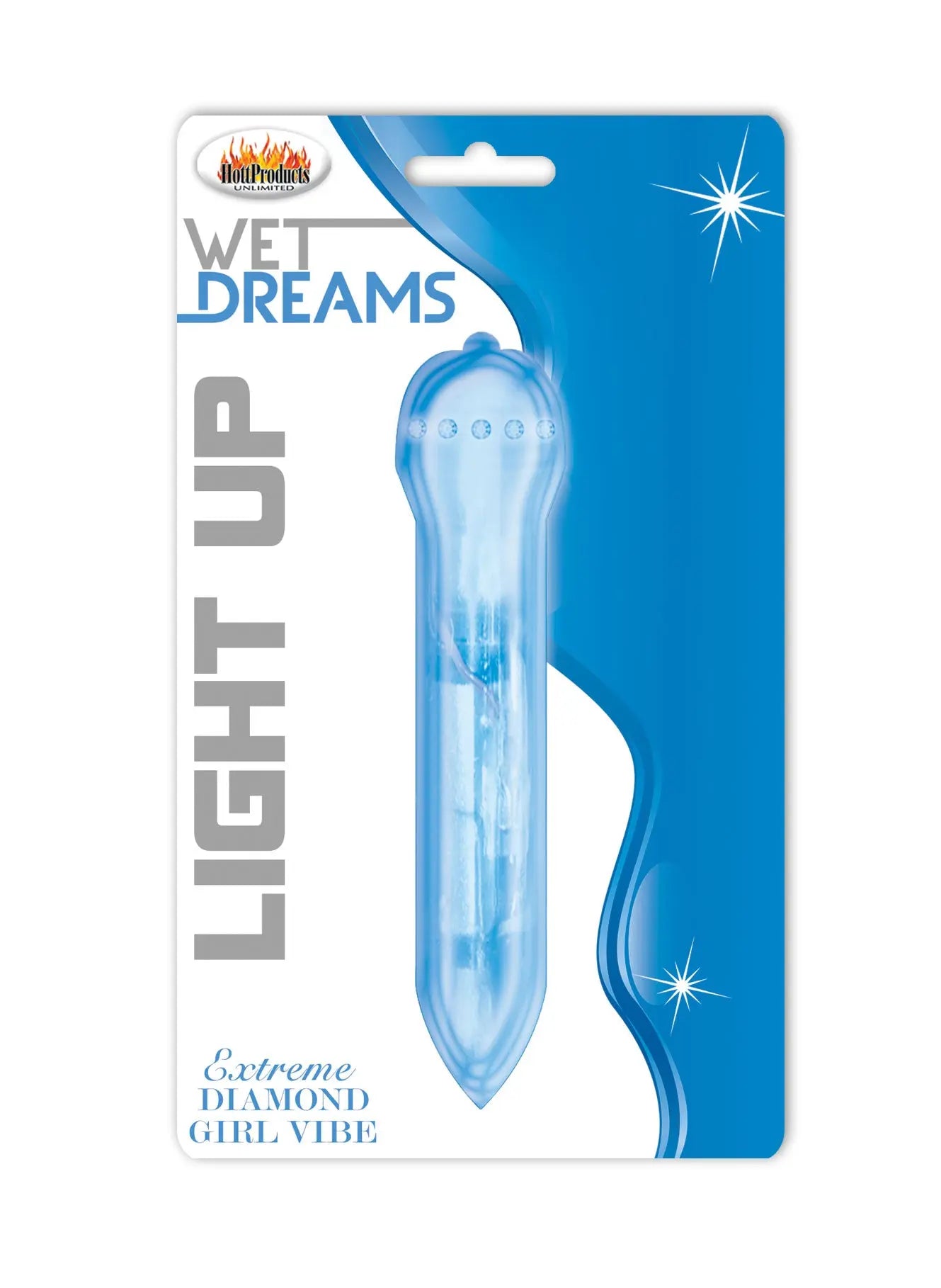 Light-up diamond-shaped adult vibrator, blue, in blister packaging