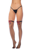 Diamond Fishnet Thigh Highs with Plaid Bows - Os - Black/plaid
