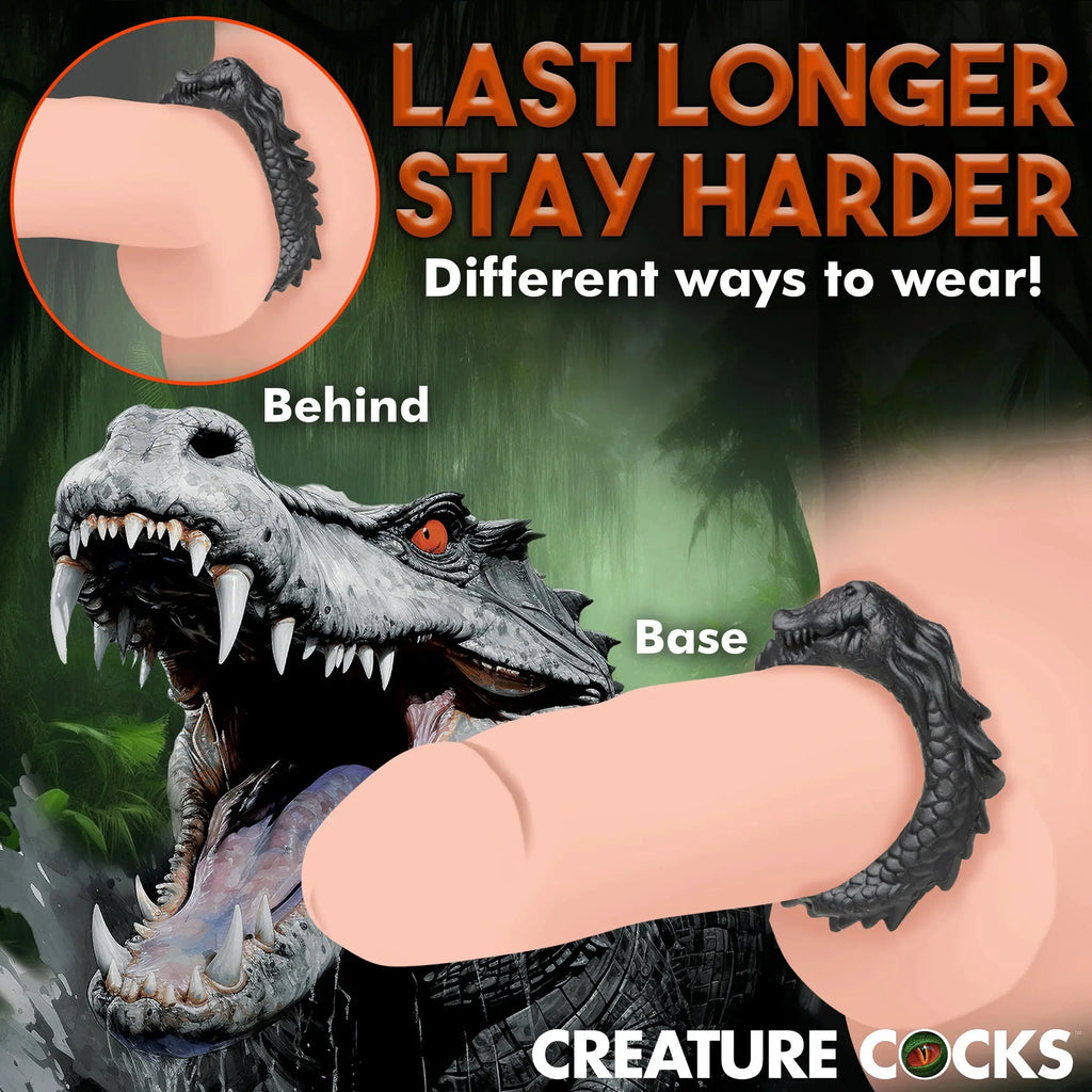 Black Caiman Silicone Cock Ring - Black – body-safe materials | Fu'Cha Exotics