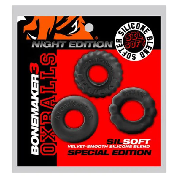 Bonemark 3-Pack Boner Cockring Kit - Black – body-safe silicone | Fu'Cha Exotics