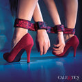 Burgundy high-heel shoes with ankle bondage straps