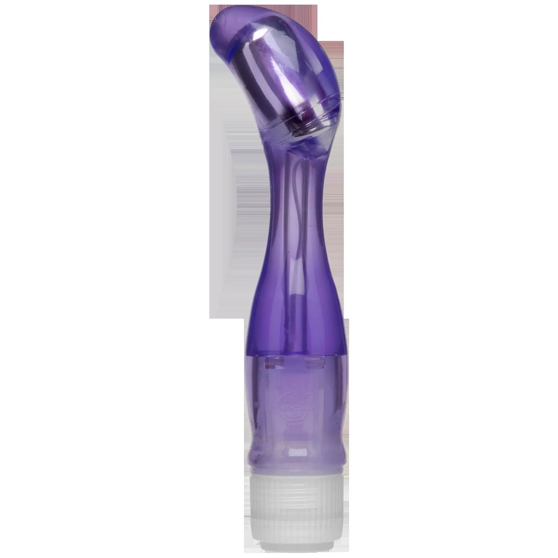 Purple translucent curved device with ridged top and ribbed base