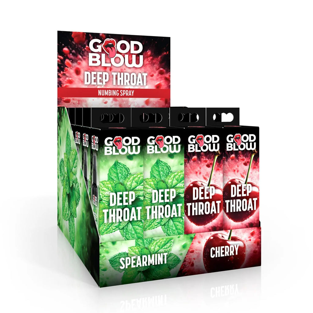 Deep Throat Numbing Spray Pop Display - Cherry/spearmint 24 Pcs – body-safe materials | Fu'Cha Exotics
