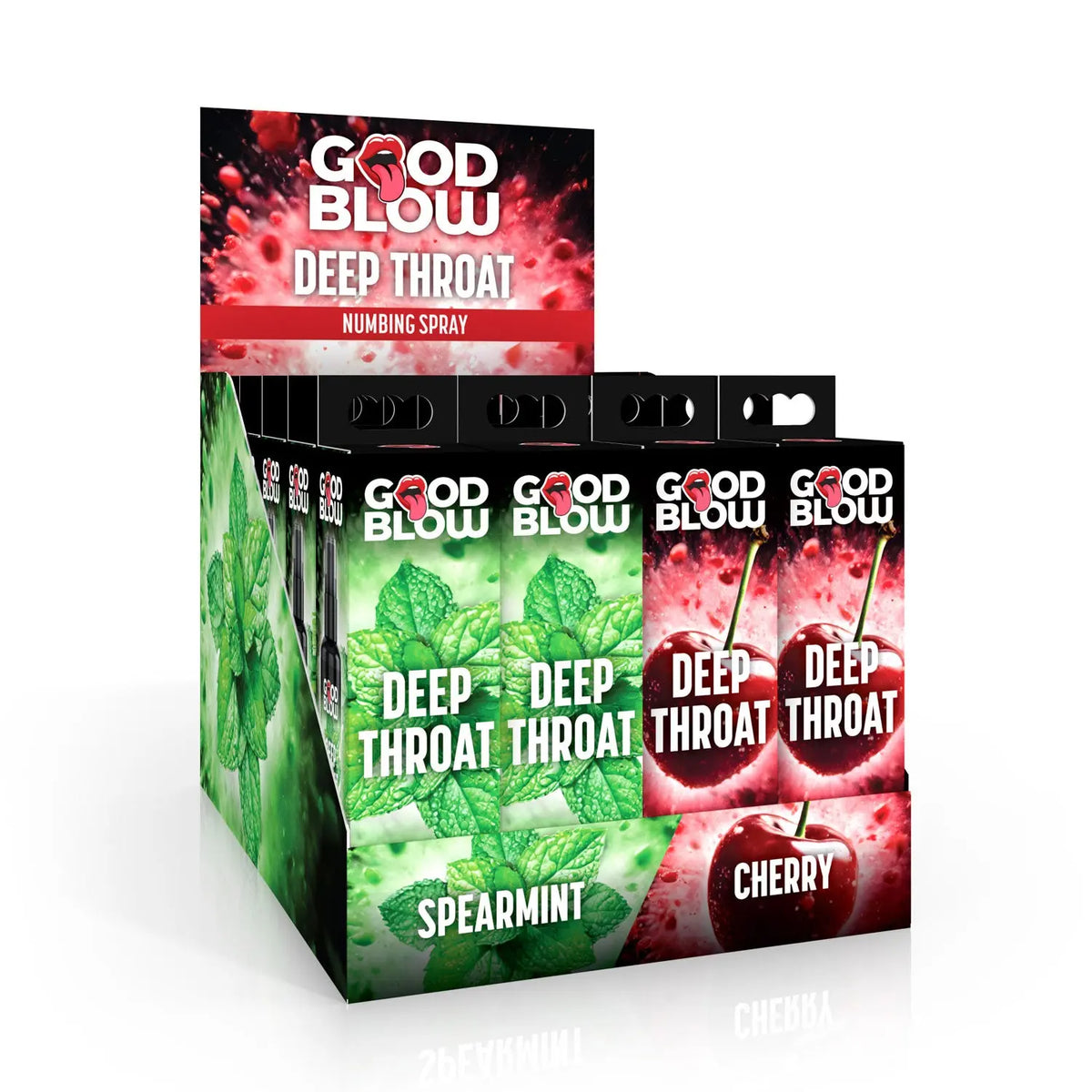 Deep Throat Numbing Spray Pop Display - Cherry/spearmint 24 Pcs – body-safe materials | Fu'Cha Exotics