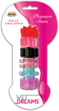 Pink jelly cock rings set with stacked star shapes on blister card