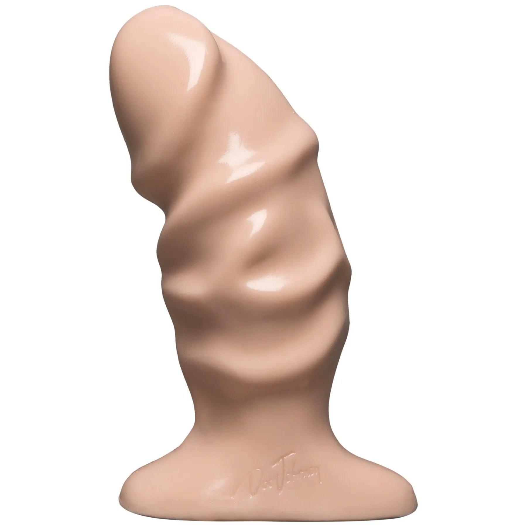 Large smooth skin-tone butt plug, tapered tip and wide flared base