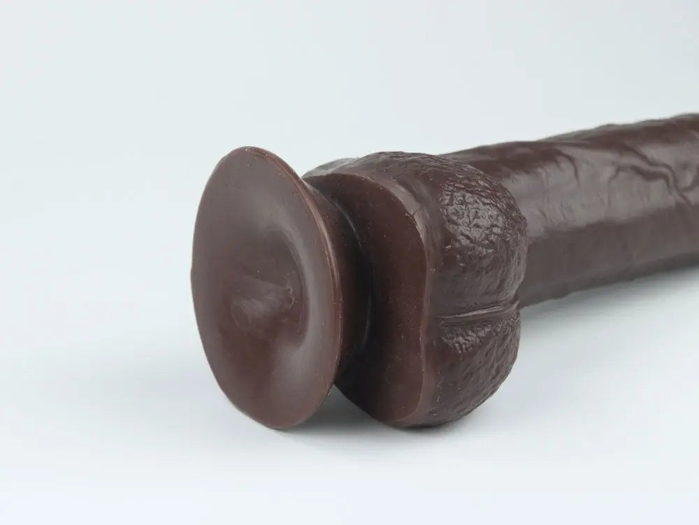 Real Skin 8" Dual Layer Dildo - Dark Brown – body-safe materials | Fu'Cha Exotics