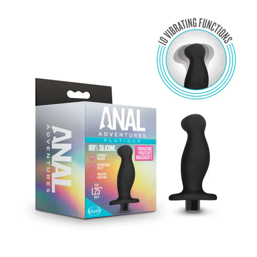 Anal Adventures- Platinum- Silicone Vibrating Prostate Massager 02-Black – body-safe materials | Fu'Cha Exotics