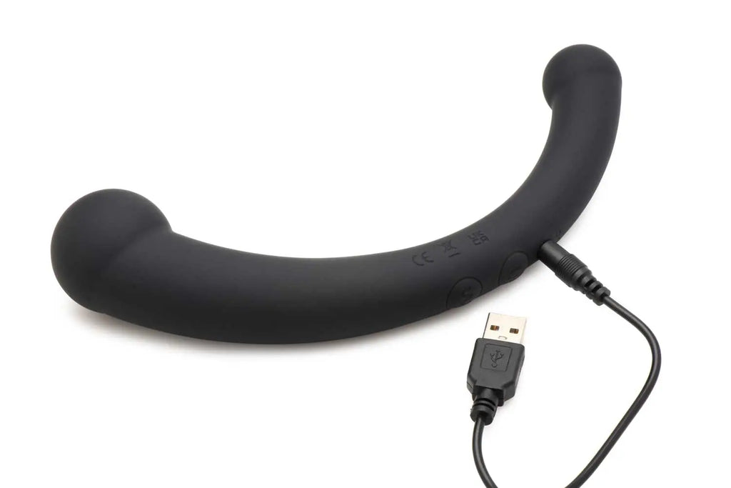 10x Vibra-Crescent Silicone Dual Ended Dildo - Black – body-safe silicone 3 vibration modes | Fu'Cha Exotics