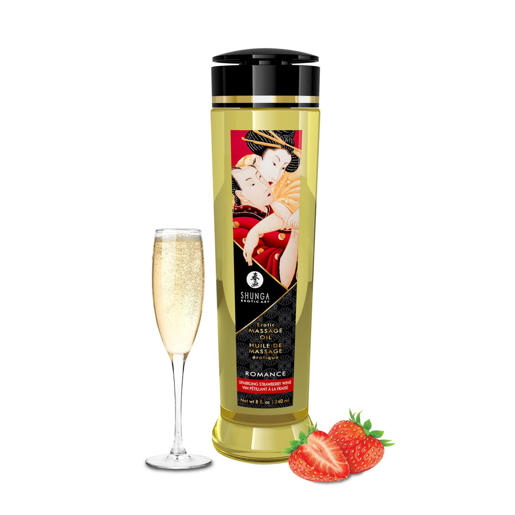 Massage Oils - Romance - 8 Fl. Oz. Sparkling Strawberry Wine – body-safe materials | Fu'Cha Exotics