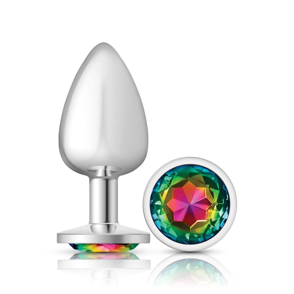 Rainbow Round Gem Silver Metal Plug - Lg – body-safe materials fully waterproof | Fu'Cha Exotics