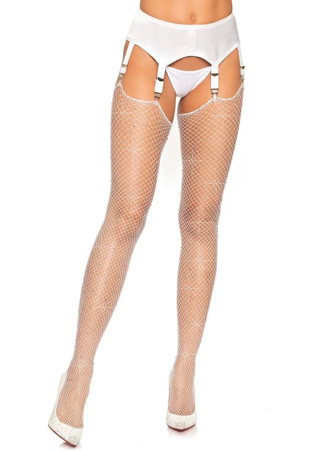 Rhinestone Fishnet Stockings - One Size - White – body-safe materials | Fu'Cha Exotics