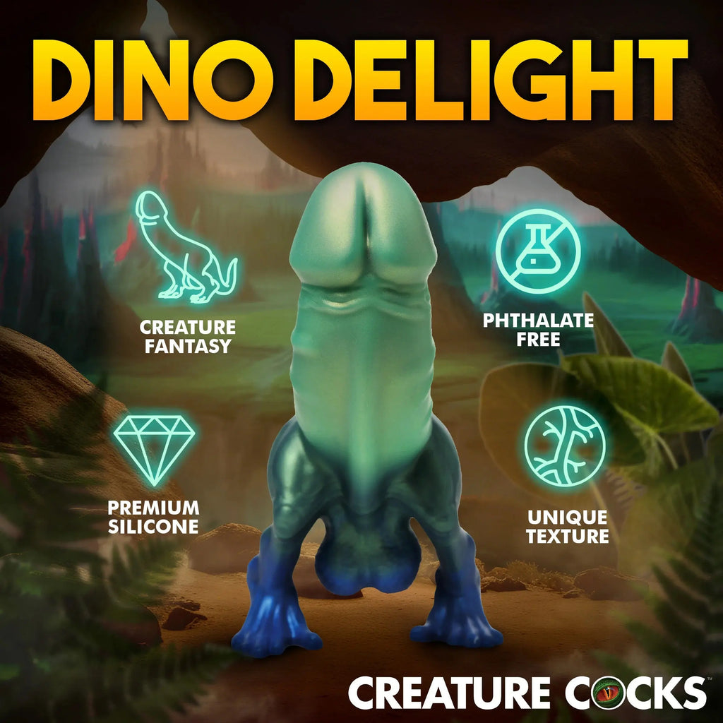 Jurassic Cock Dinosaur Silicone Dildo - Green/blue – body-safe materials | Fu'Cha Exotics