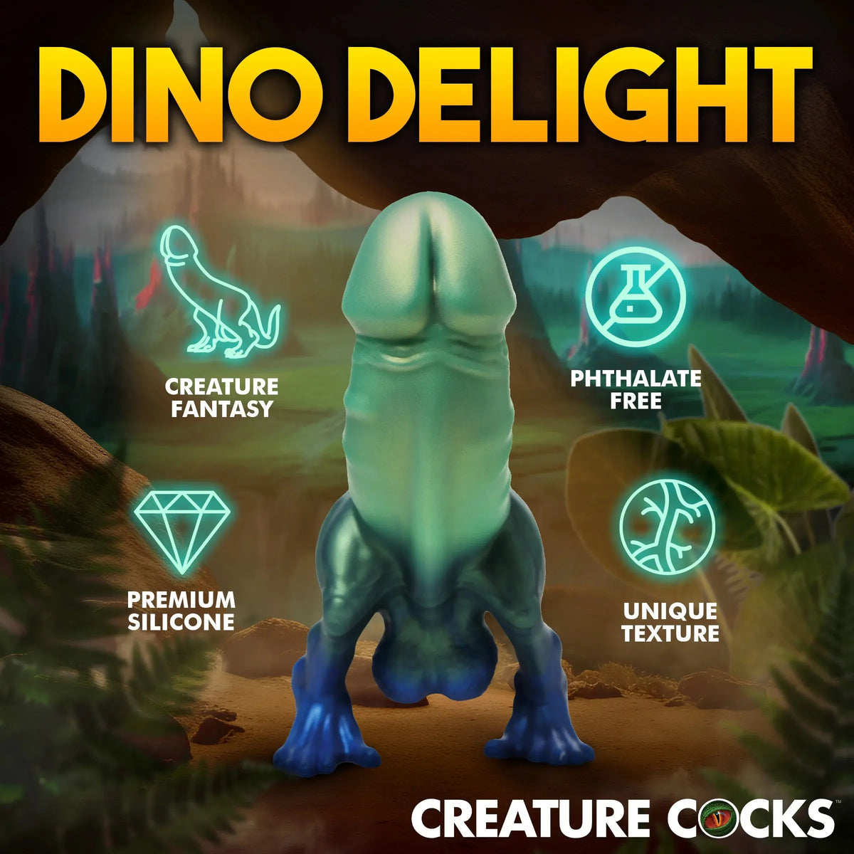Jurassic Cock Dinosaur Silicone Dildo - Green/blue – body-safe materials | Fu'Cha Exotics