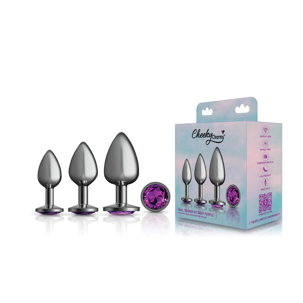 Purple Round Gem Anal Trainer Kit - Gunmetal – body-safe materials | Fu'Cha Exotics