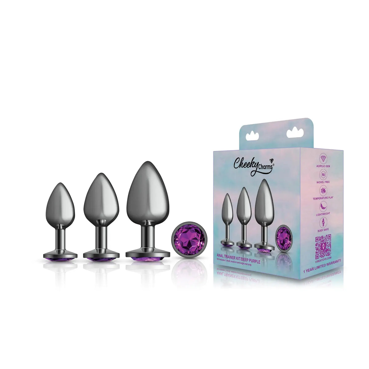 Purple Round Gem Anal Trainer Kit - Gunmetal – body-safe materials | Fu'Cha Exotics
