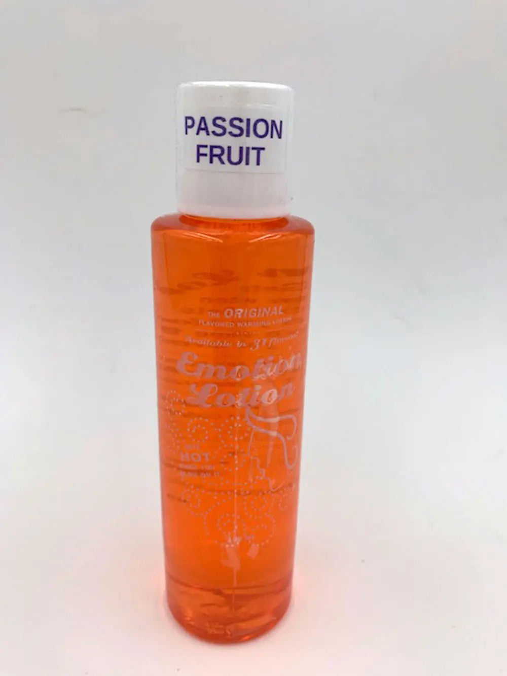 Passion fruit lotion bottle, orange tube with white cap and blue label