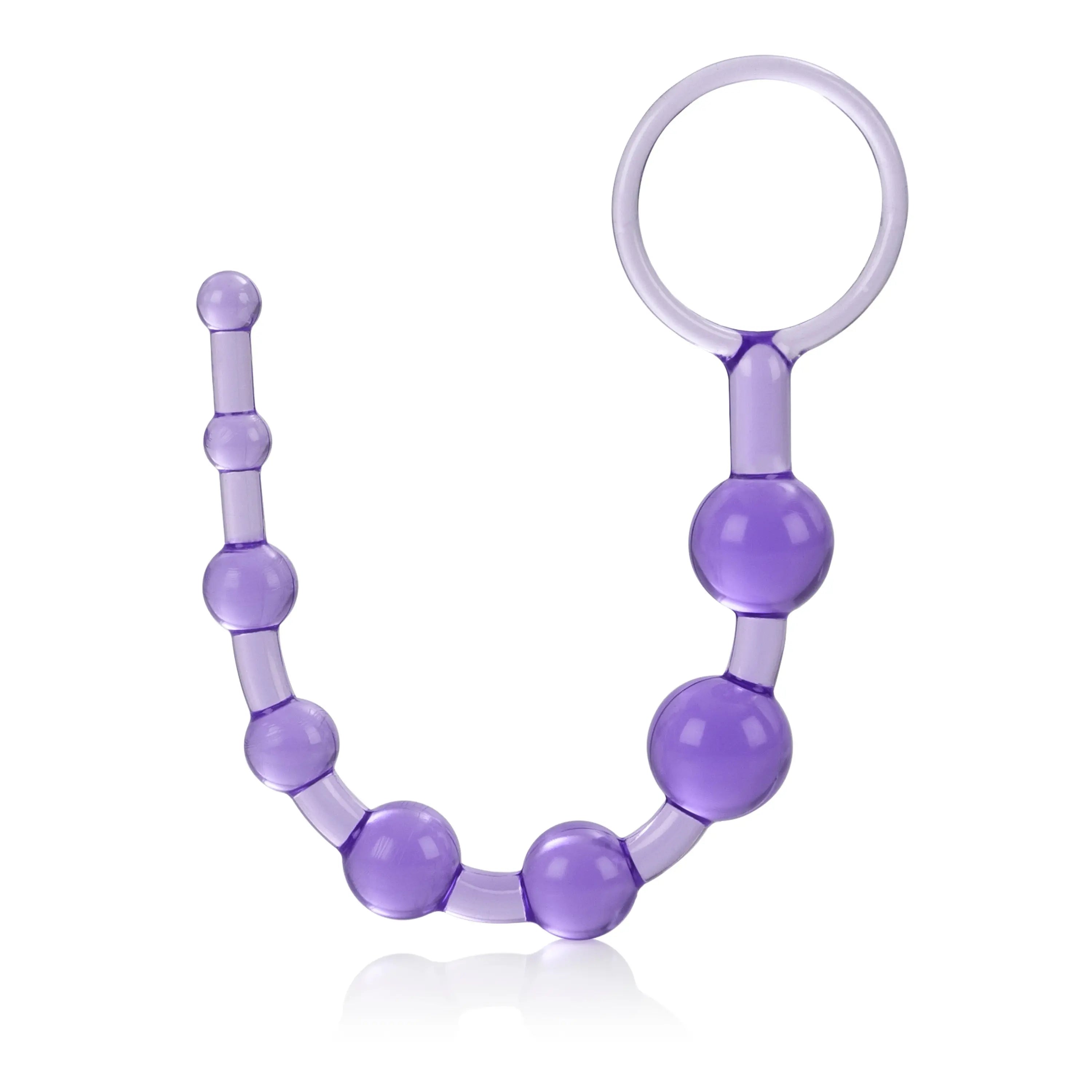 Purple beaded anal plug with curved U shape and ring end