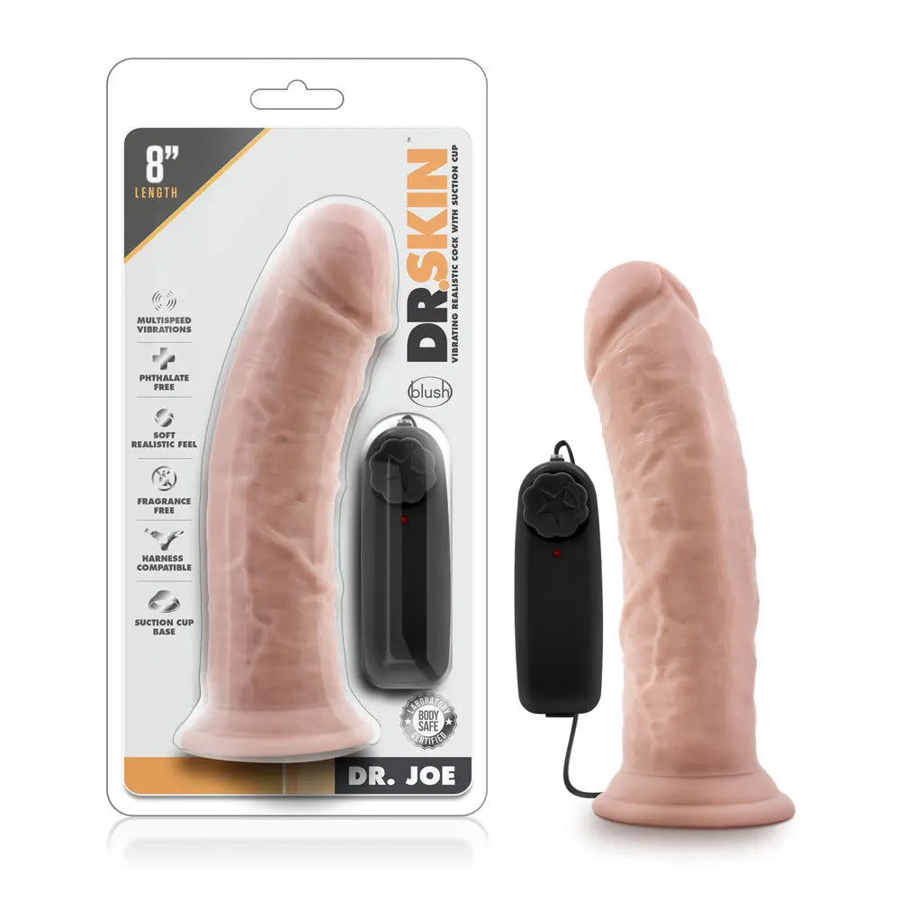 Dr. Skin - Dr. Joe - 8 Inch Vibrating Cock With Suction Cup - Vanilla – body-safe materials suction stimulation | Fu'Cha E...