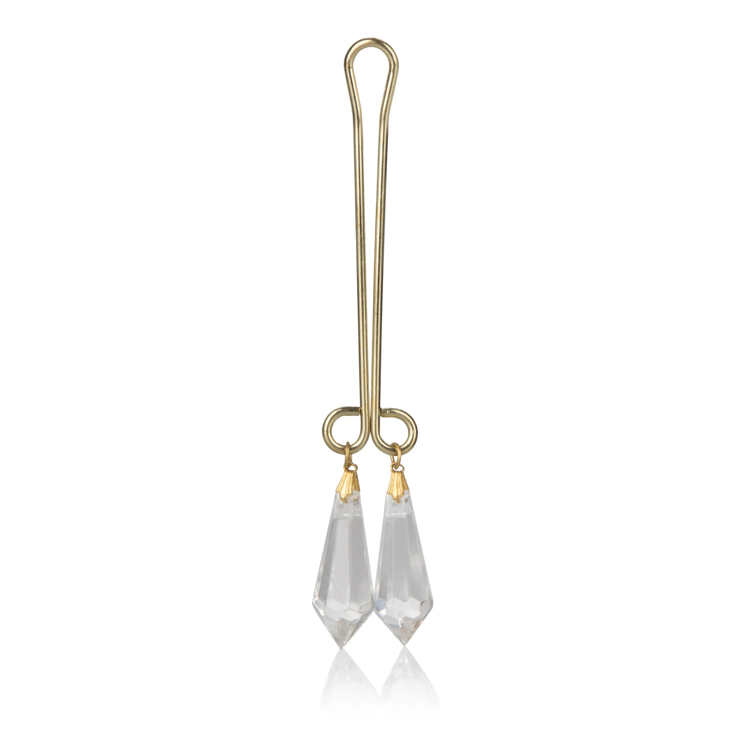 Gold-tone clitoral jewelry with two crystal drop charms