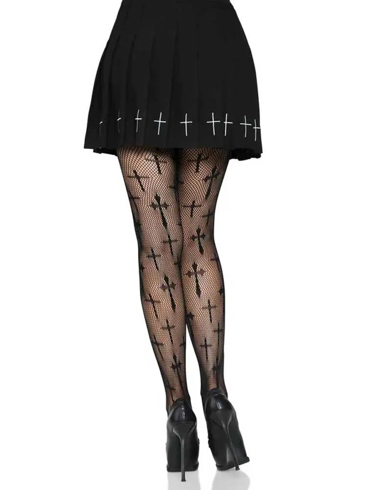 Worship Me Cross Net Tights - 1x/2x - Black – nylon | Fu'Cha Exotics