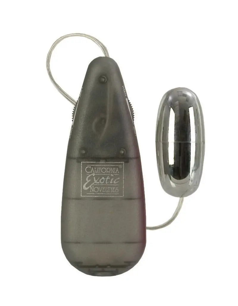 Gray teardrop bullet device with power cord and oval accessory end