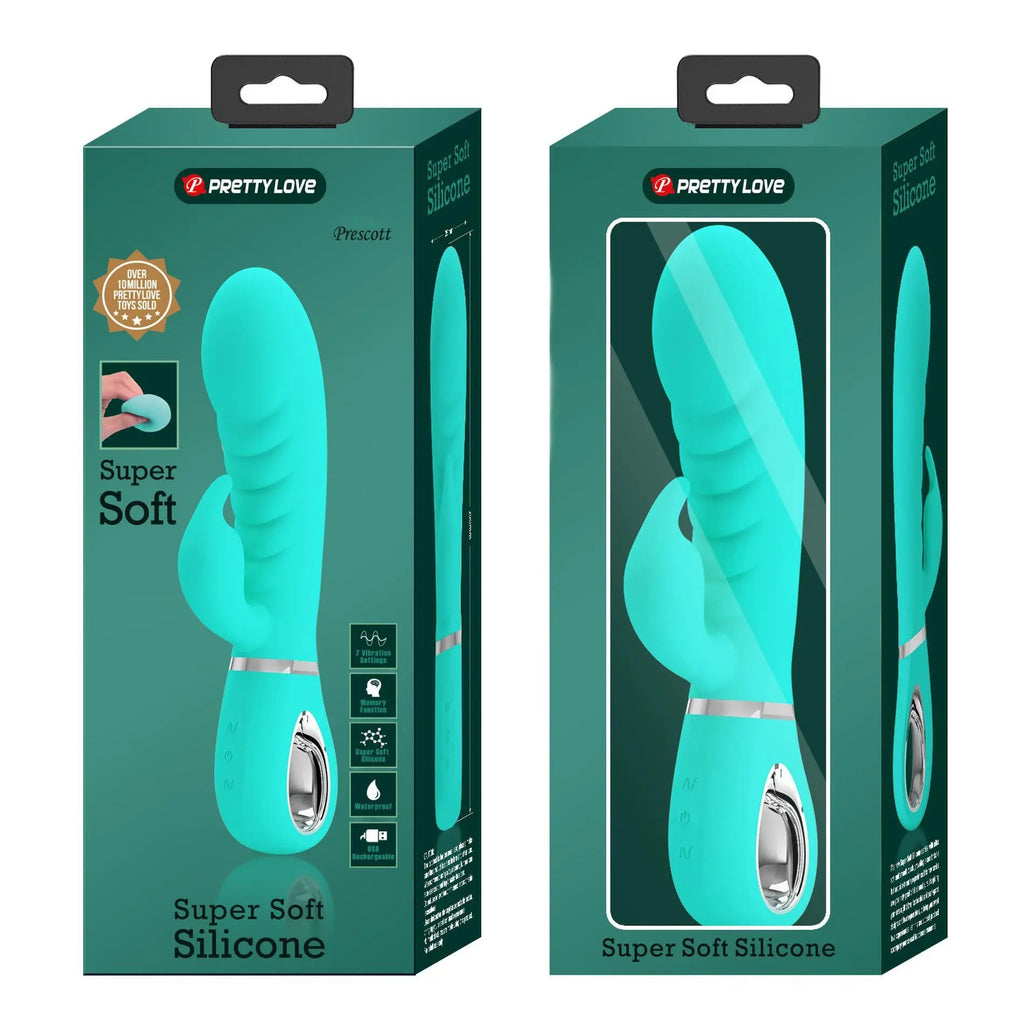 Prescott Super Soft Rabbit Silicone Vibrator - Vibrator -Teal – body-safe silicone 7 vibration modes | Fu'Cha Exotics